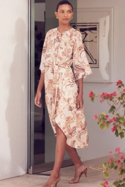 MISA Los Angeles Midi|Dresses>ADINA DRESS Goldenstrawsatin