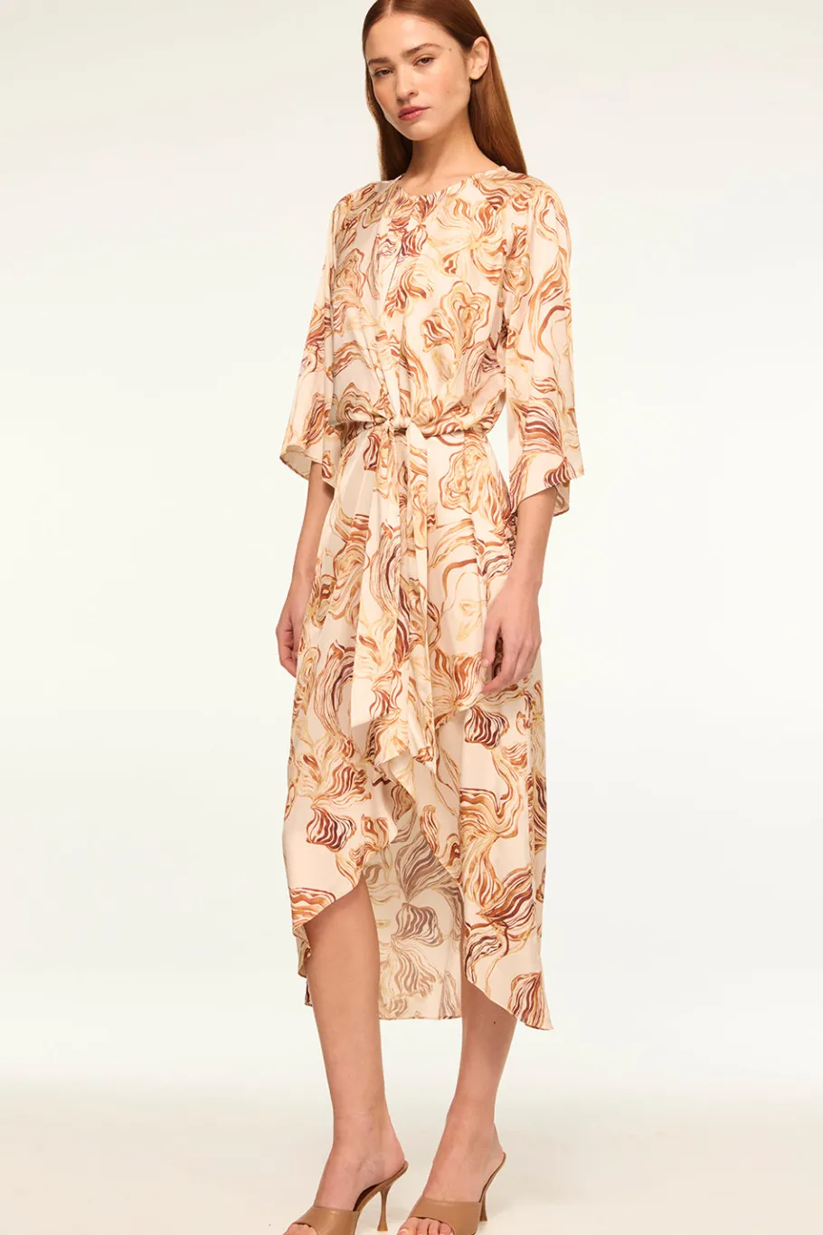MISA Los Angeles Midi|Dresses>ADINA DRESS Goldenstrawsatin