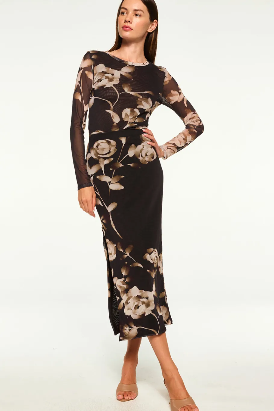 MISA Los Angeles Matching Sets|Jersey & Mesh>AISHA SKIRT Fadedrosemesh