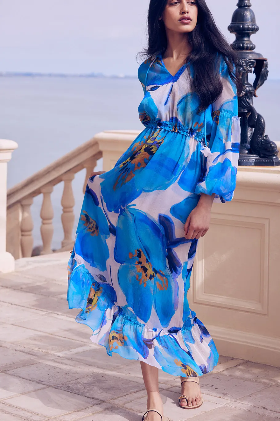 MISA Los Angeles Wedding Guest|Long-sleeve>AMATA DRESS Bluepoppy