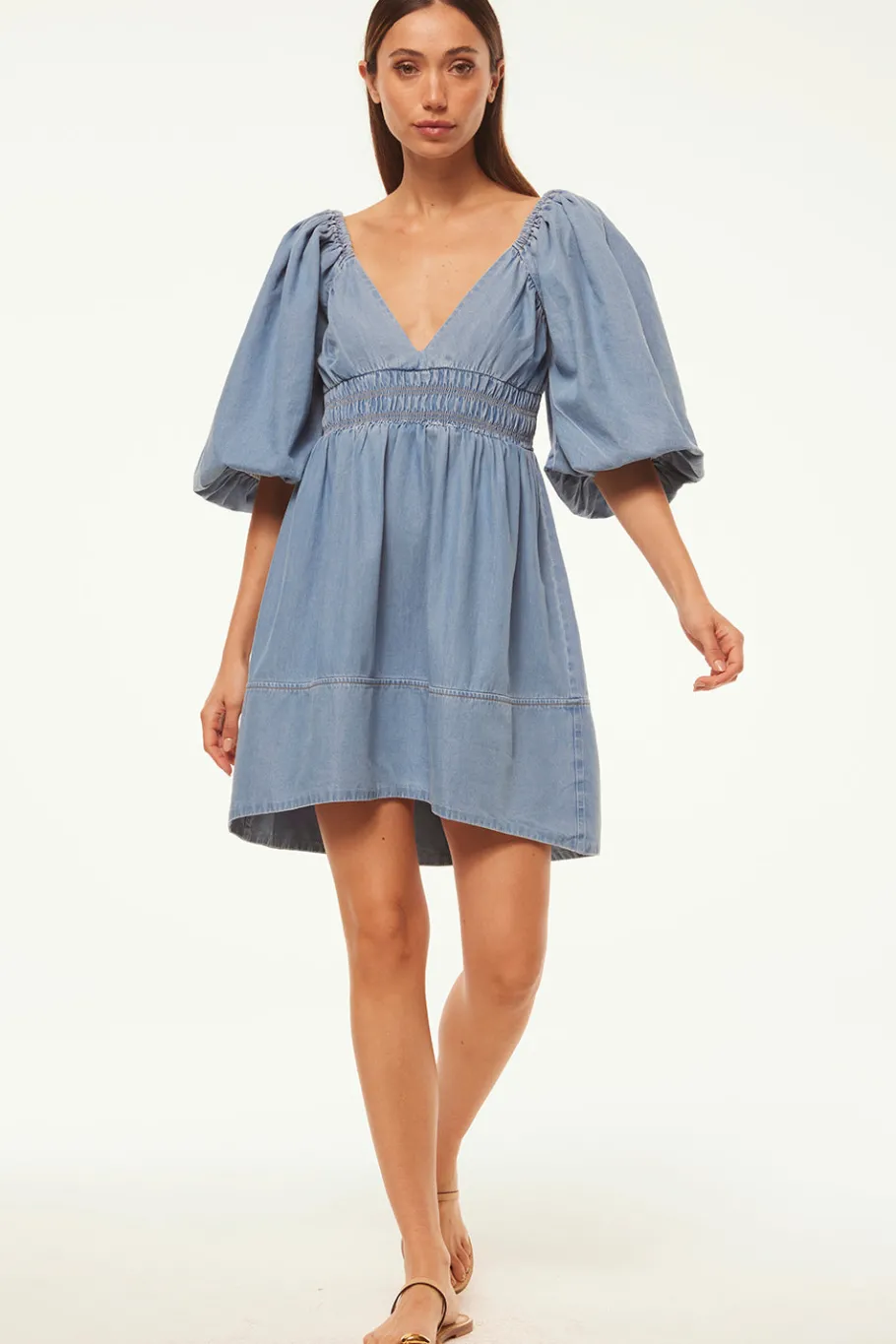 MISA Los Angeles Mini|Dresses>ARYN DRESS Bluechambray