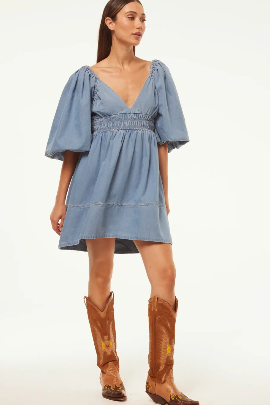 MISA Los Angeles Mini|Dresses>ARYN DRESS Bluechambray