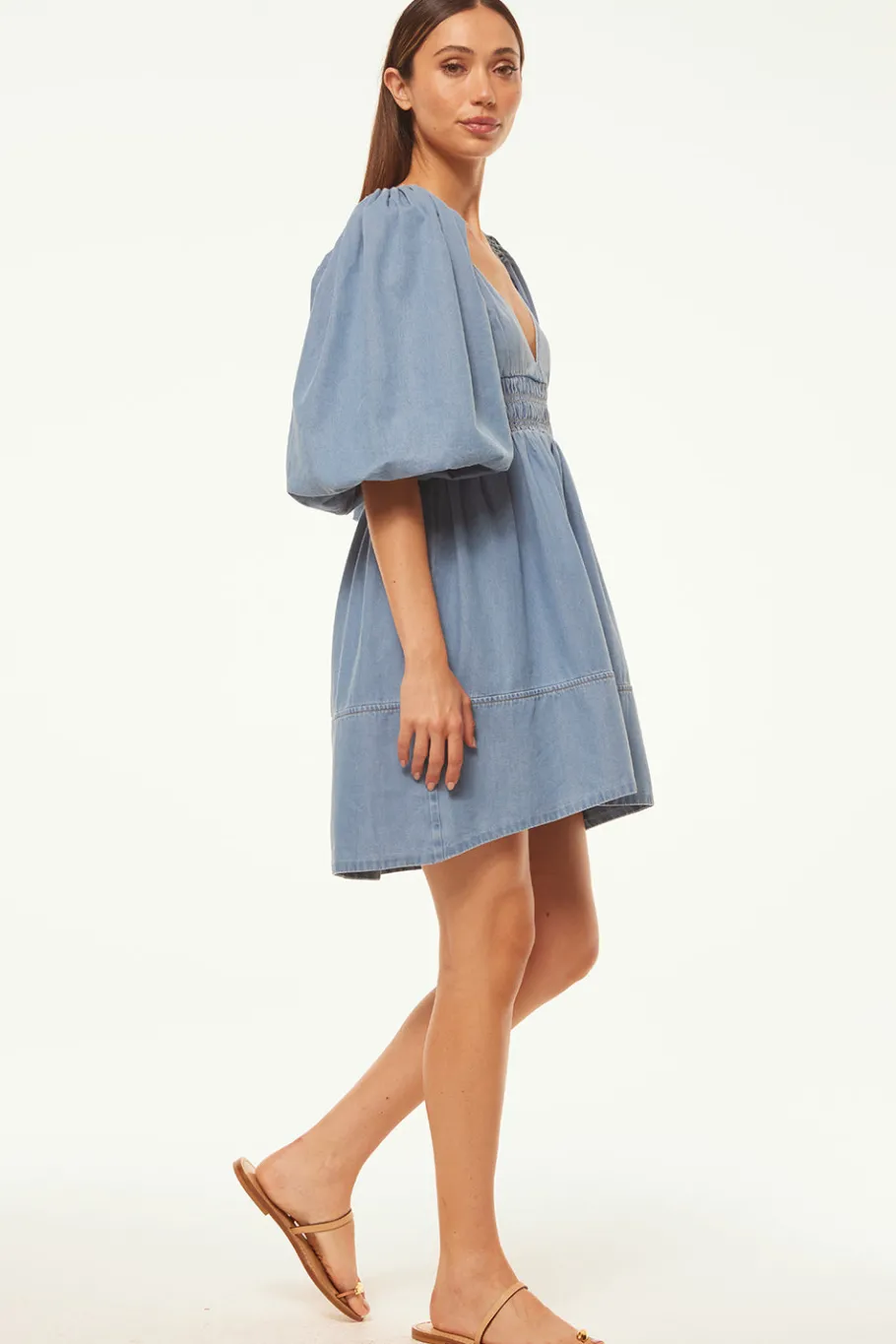 MISA Los Angeles Mini|Dresses>ARYN DRESS Bluechambray