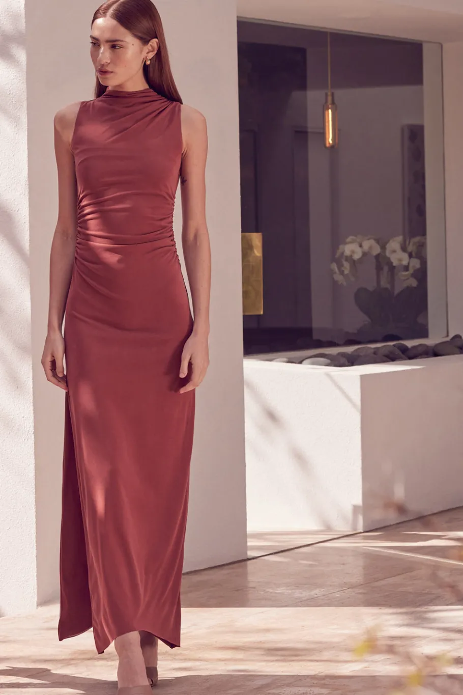 MISA Los Angeles Maxi|Dresses>ATHENA DRESS Brick