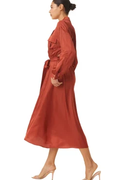 MISA Los Angeles Long-sleeve|Midi>BLAIR DRESS Burntorangesatin