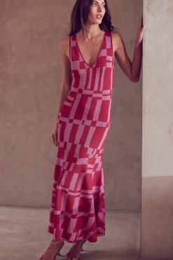 MISA Los Angeles Wedding Guest|Maxi>BRENNA DRESS Pinku0026red