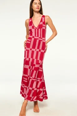 MISA Los Angeles Wedding Guest|Maxi>BRENNA DRESS Pinku0026red