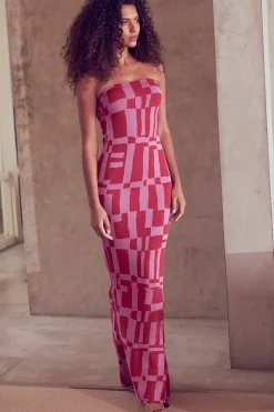 MISA Los Angeles Wedding Guest|Maxi>CANDICE DRESS Pinku0026red