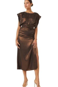 MISA Los Angeles Wedding Guest|Midi>CHARLIZE DRESS Burnishedbronze