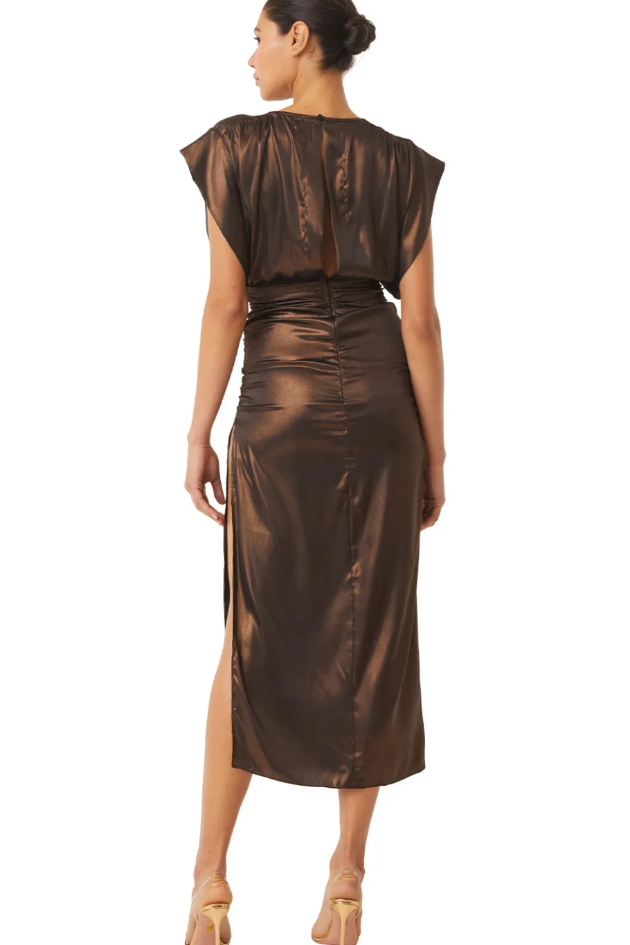 MISA Los Angeles Wedding Guest|Midi>CHARLIZE DRESS Burnishedbronze