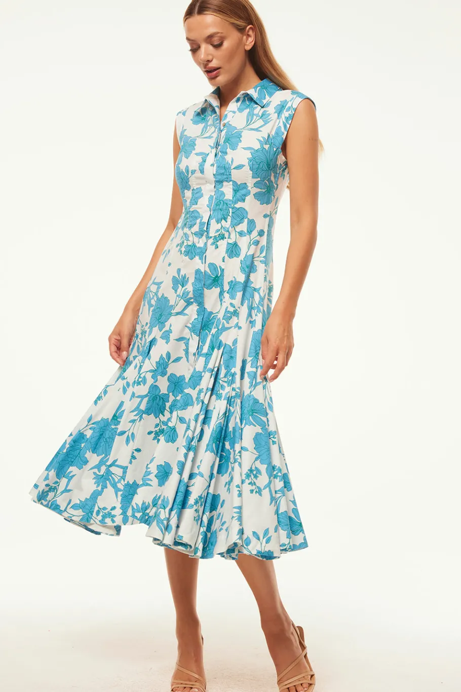 MISA Los Angeles Engagement Party|Midi>CHARLOTTE DRESS Turquoiseflorapoplin
