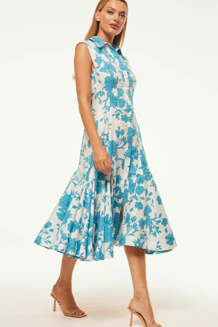 MISA Los Angeles Engagement Party|Midi>CHARLOTTE DRESS Turquoiseflorapoplin