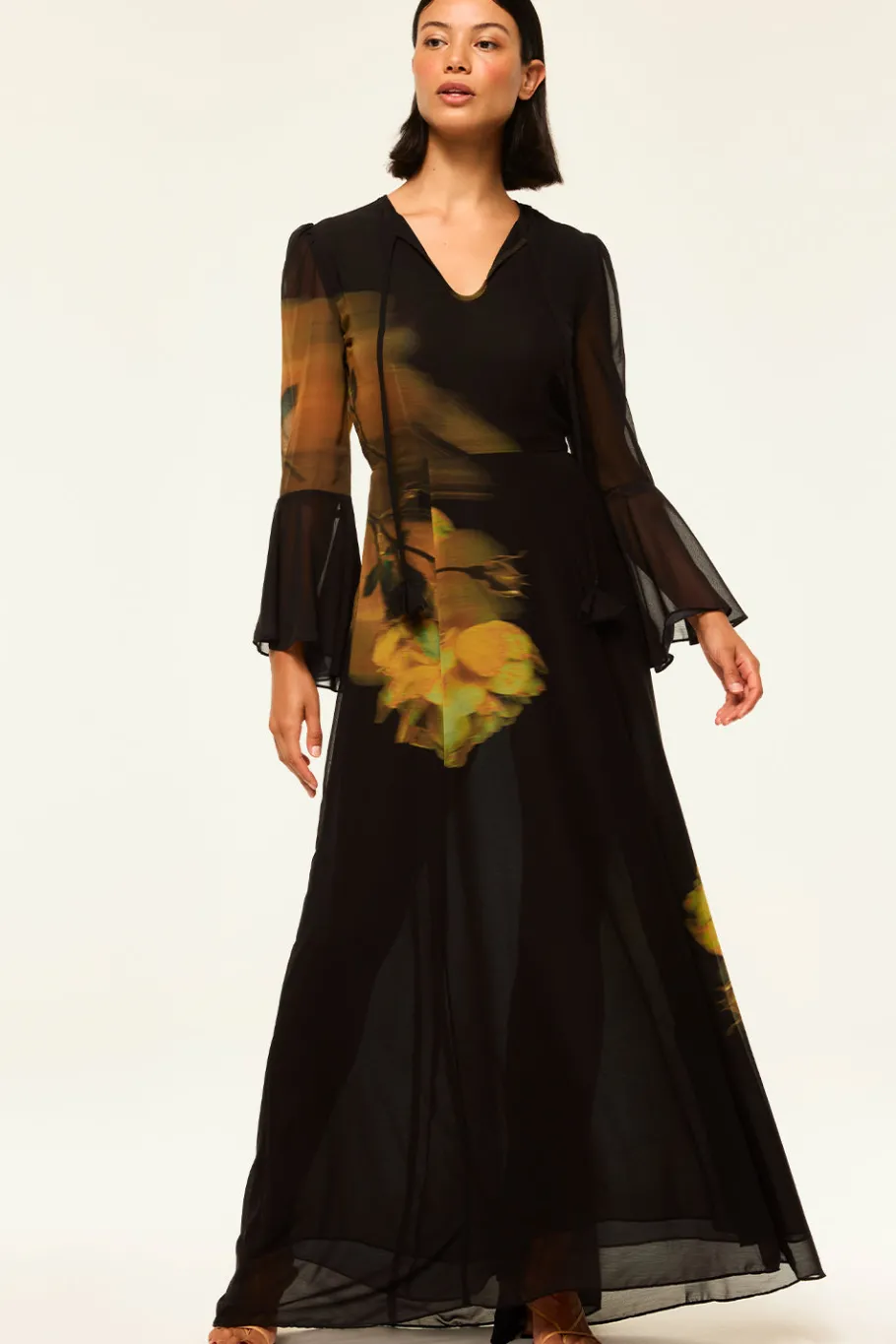 MISA Los Angeles Wedding Guest|Long-sleeve>CLAIRE DRESS Yellowrosechiffon