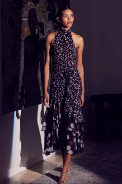 MISA Los Angeles Wedding Guest|Midi>ELIANA DRESS Polkadotmix