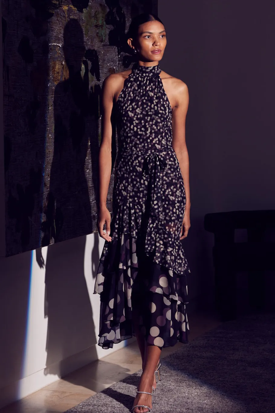 MISA Los Angeles Wedding Guest|Midi>ELIANA DRESS Polkadotmix