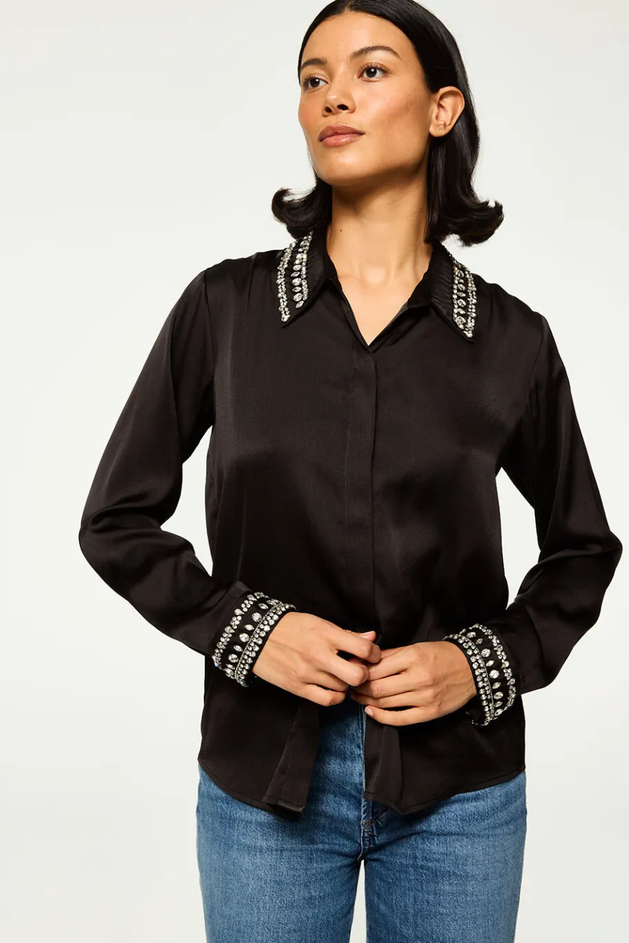 MISA Los Angeles Matching Sets|Tops>ELLIE TOP Blacksatin
