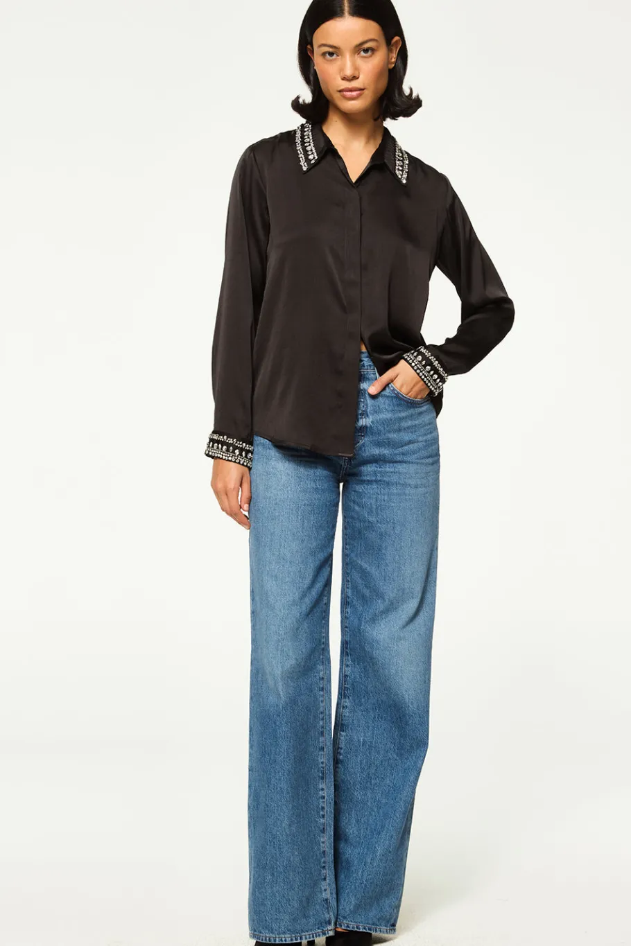 MISA Los Angeles Matching Sets|Tops>ELLIE TOP Blacksatin