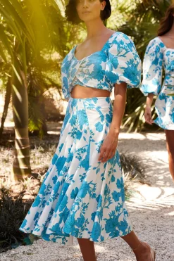 MISA Los Angeles Honeymoon|Matching Sets>EMMA SKIRT Turquoiseflorapoplin