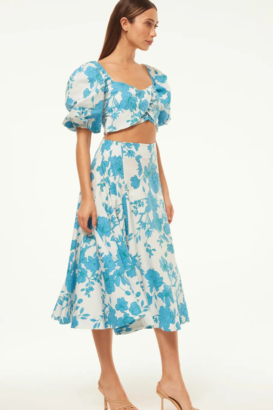 MISA Los Angeles Honeymoon|Matching Sets>EMMA SKIRT Turquoiseflorapoplin
