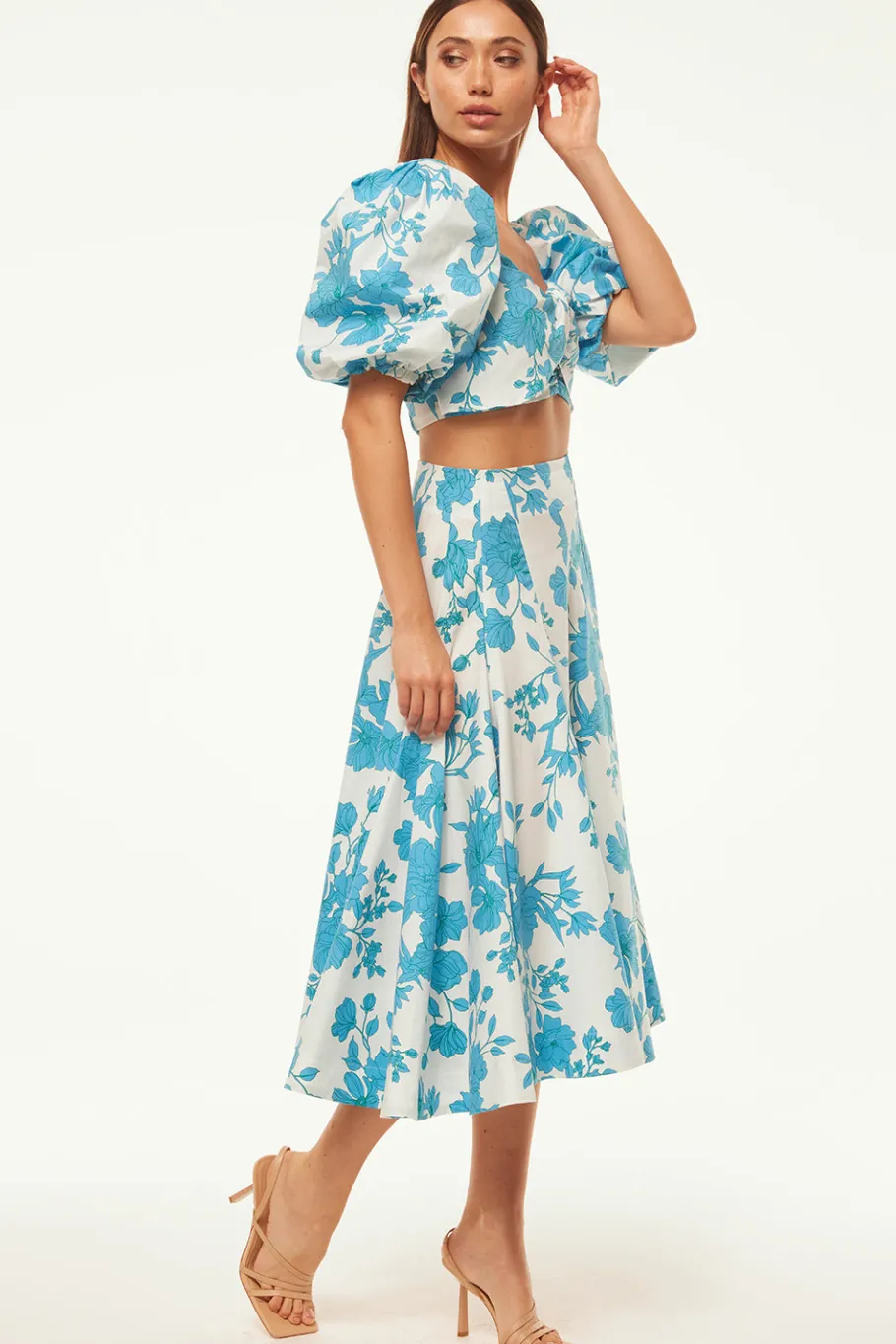 MISA Los Angeles Honeymoon|Matching Sets>EMMA SKIRT Turquoiseflorapoplin