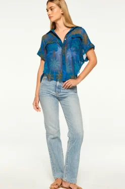 MISA Los Angeles Tops>ERIN TOP Cobaltpalmschiffon
