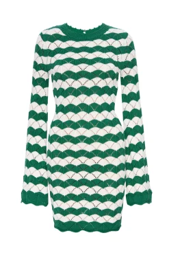 MISA Los Angeles Knits|Dresses>EVELIN DRESS Emeraldstripe