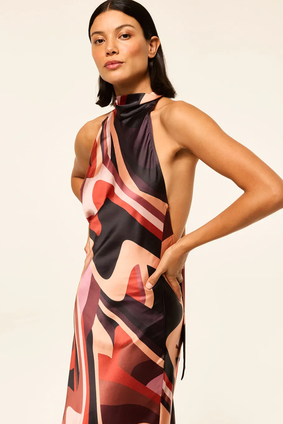 MISA Los Angeles Wedding Guest|Maxi>FIORE DRESS Canyonstripesatin
