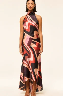 MISA Los Angeles Wedding Guest|Maxi>FIORE DRESS Canyonstripesatin