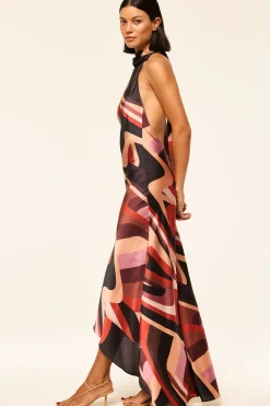 MISA Los Angeles Wedding Guest|Maxi>FIORE DRESS Canyonstripesatin