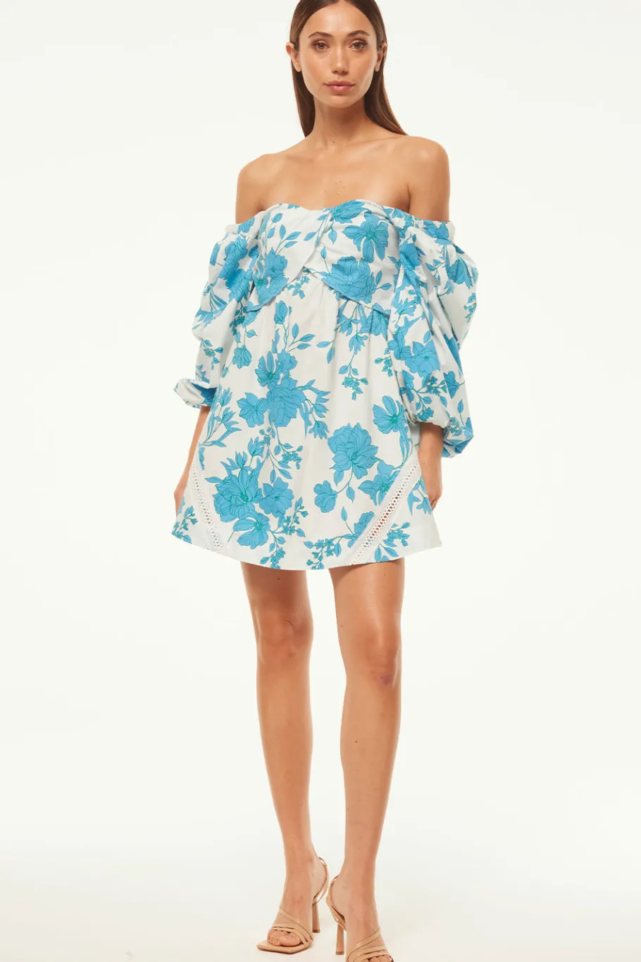 MISA Los Angeles Honeymoon|Mini>GIADA DRESS Turquoiseflorapoplin