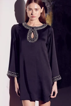 MISA Los Angeles Wedding Guest|Long-sleeve>IVY DRESS Blacksatin