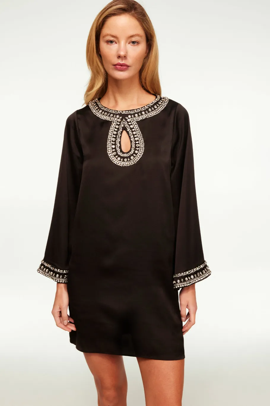 MISA Los Angeles Wedding Guest|Long-sleeve>IVY DRESS Blacksatin