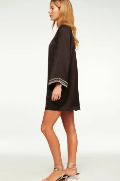 MISA Los Angeles Wedding Guest|Long-sleeve>IVY DRESS Blacksatin