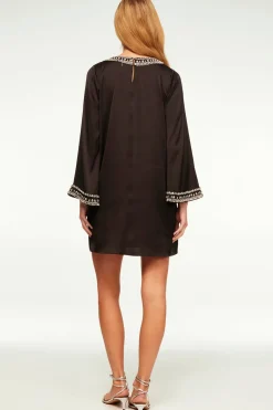 MISA Los Angeles Wedding Guest|Long-sleeve>IVY DRESS Blacksatin