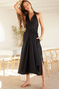 MISA Los Angeles Midi|Dresses>JESSIKA DRESS Blackpoplin