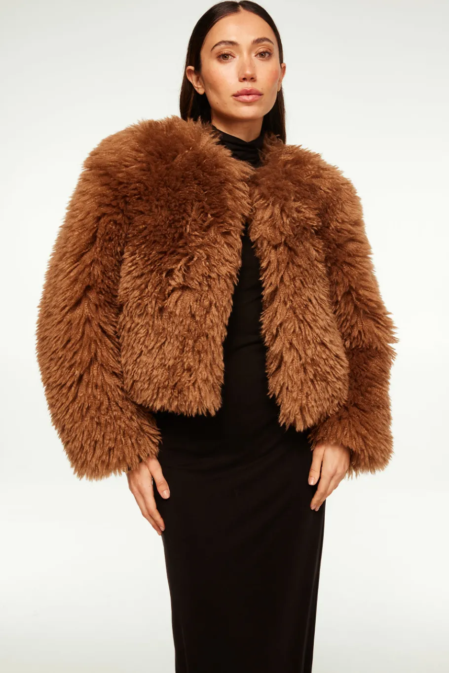 MISA Los Angeles Jackets|Tops>JORDYN FAUX FUR JACKET Lattefauxfur