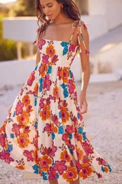 MISA Los Angeles Midi|Dresses>KAMINA DRESS Floramarbella