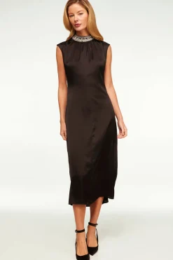 MISA Los Angeles Wedding Guest|Midi>KIRA DRESS Blacksatin