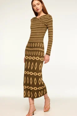 MISA Los Angeles Wedding Guest|Long-sleeve>LAINEY DRESS Olivegeostripe