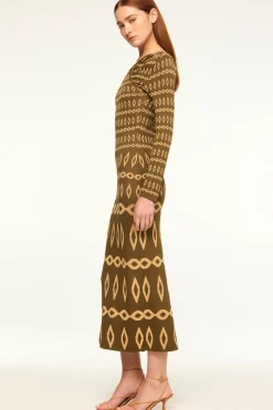 MISA Los Angeles Wedding Guest|Long-sleeve>LAINEY DRESS Olivegeostripe