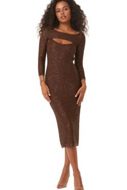 MISA Los Angeles Knit|Long-sleeve>LISETTE DRESS Chocolateshimmer