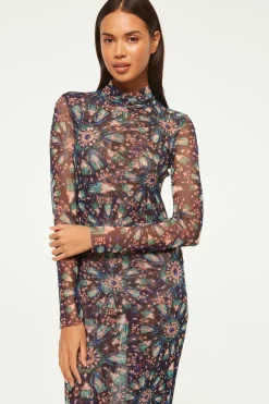 MISA Los Angeles Wedding Guest|Jersey & Mesh>LIV DRESS Indigoburst