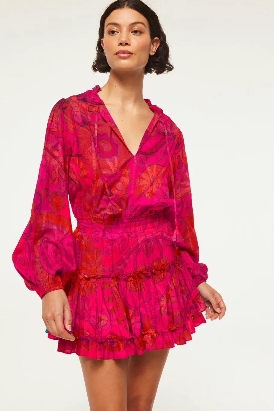 MISA Los Angeles Long-sleeve|Misa Classics>LORENA DRESS Floracorsicafuchsia