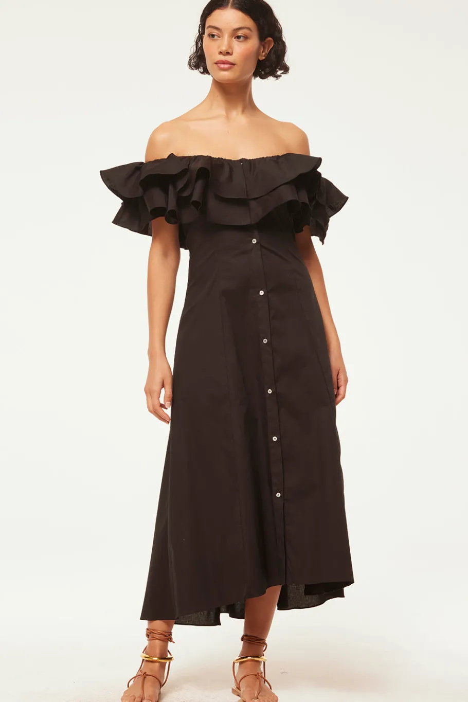 MISA Los Angeles Midi|Dresses>LORETTA DRESS Blackpoplin