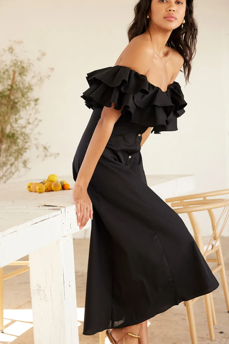 MISA Los Angeles Midi|Dresses>LORETTA DRESS Blackpoplin