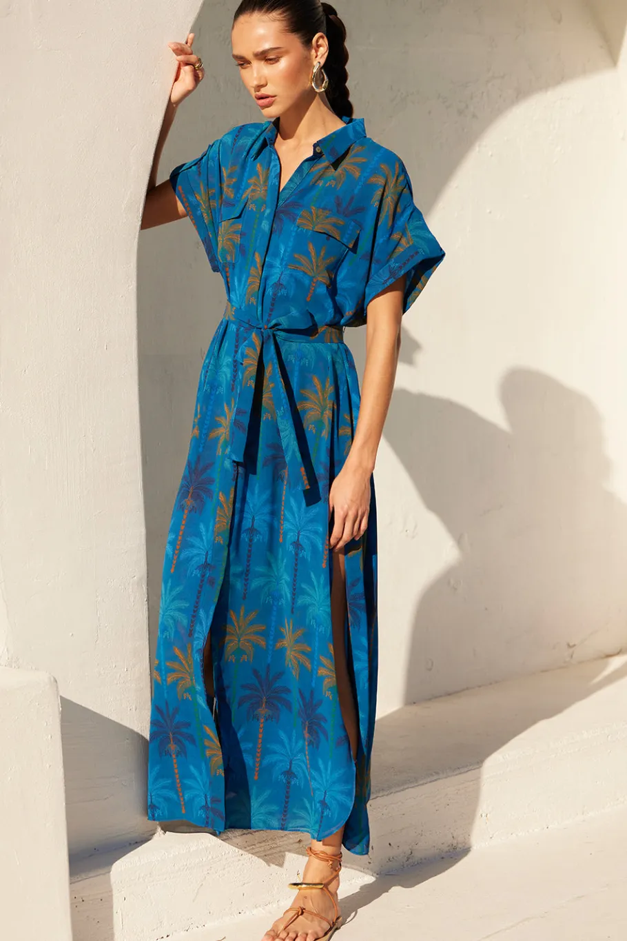 MISA Los Angeles Misa Classics|Maxi>LOU DRESS Cobaltpalmschiffon