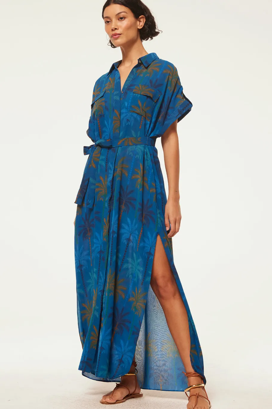 MISA Los Angeles Misa Classics|Maxi>LOU DRESS Cobaltpalmschiffon
