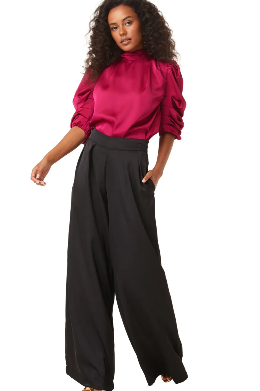 MISA Los Angeles Tops>LUELLA TOP Fuchsiasatin