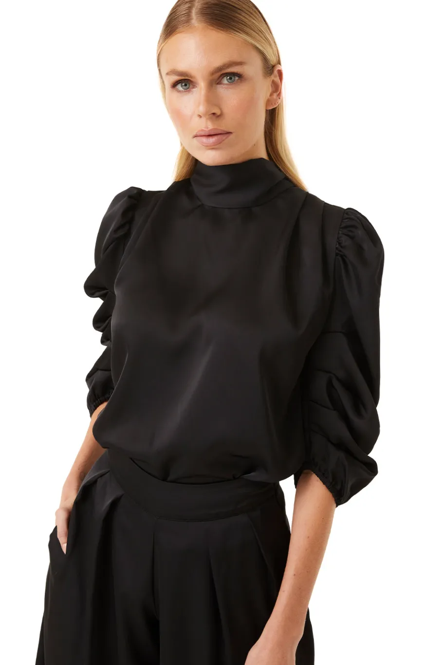 MISA Los Angeles Tops>LUELLA TOP Blacksatin