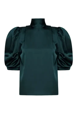 MISA Los Angeles Tops>LUELLA TOP Emeraldsatin